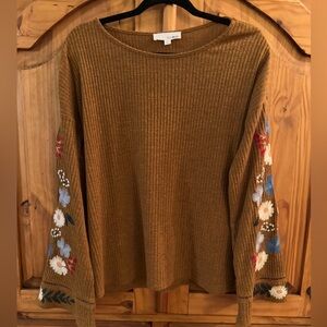 Embroidered Floral Brown Sweater